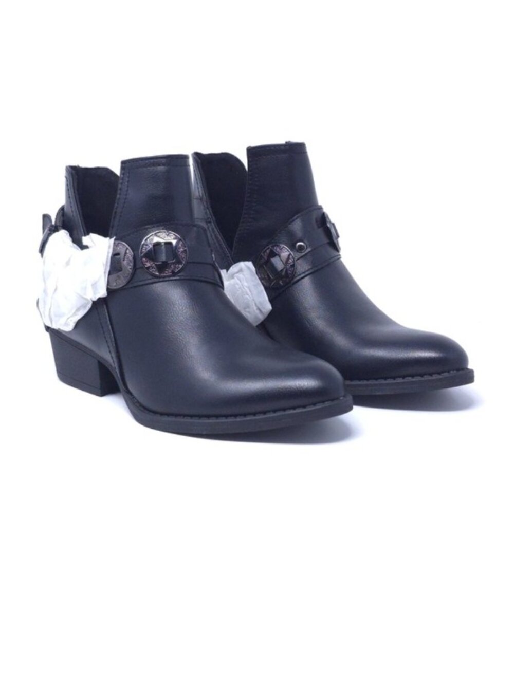 GC Shoes Buckle Wrap V-Cut Black Low Heel Ankle Booties M6.5 - Picture 2 of 10